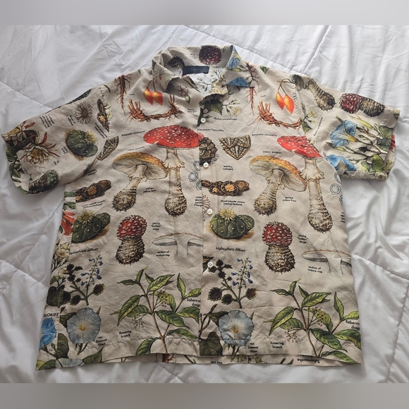 RARE Amiri Mushroom short sleeve psychedelic Button Polo Shirt 100% Silk - Picture 12 of 13